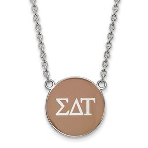 Sterling Silver Sigma Delta Tau Large Lt Brown Enamel Disc Necklace